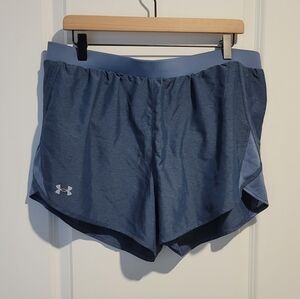 Under Armour HeatGear Women's Loose Blue Athletic Shorts Built-in Briefs Size XL